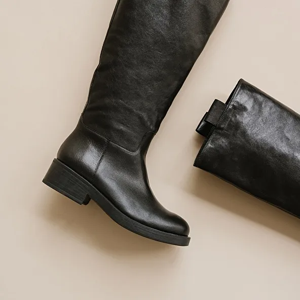 High boots in grained black leather