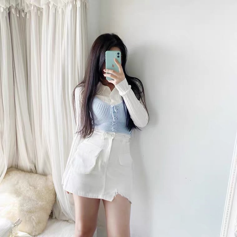 icy babe sweater crop strap vest