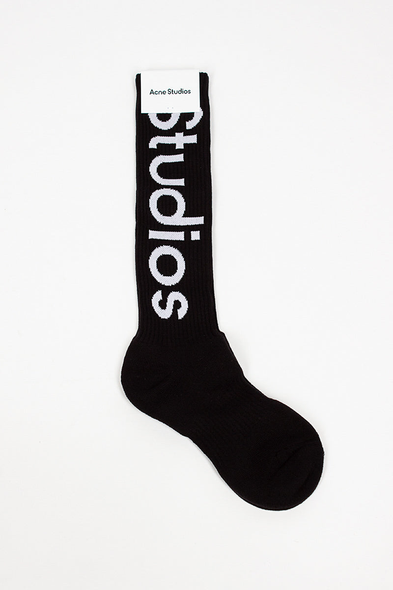 Jacquard Logo Knee High Socks Black