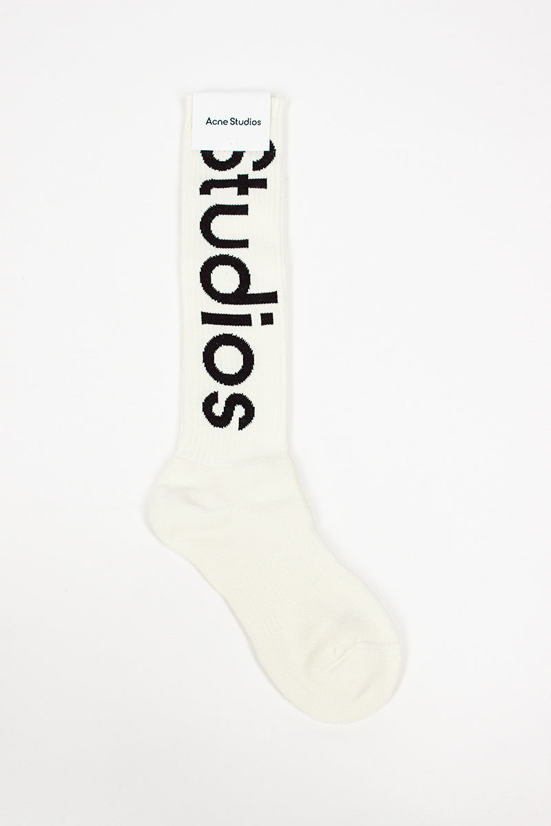 Jacquard Logo Knee High Socks White