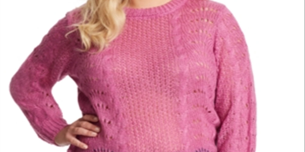 Jessica Simpson Women's Plus Hazel Pointelle Sweater Pink Size 1X