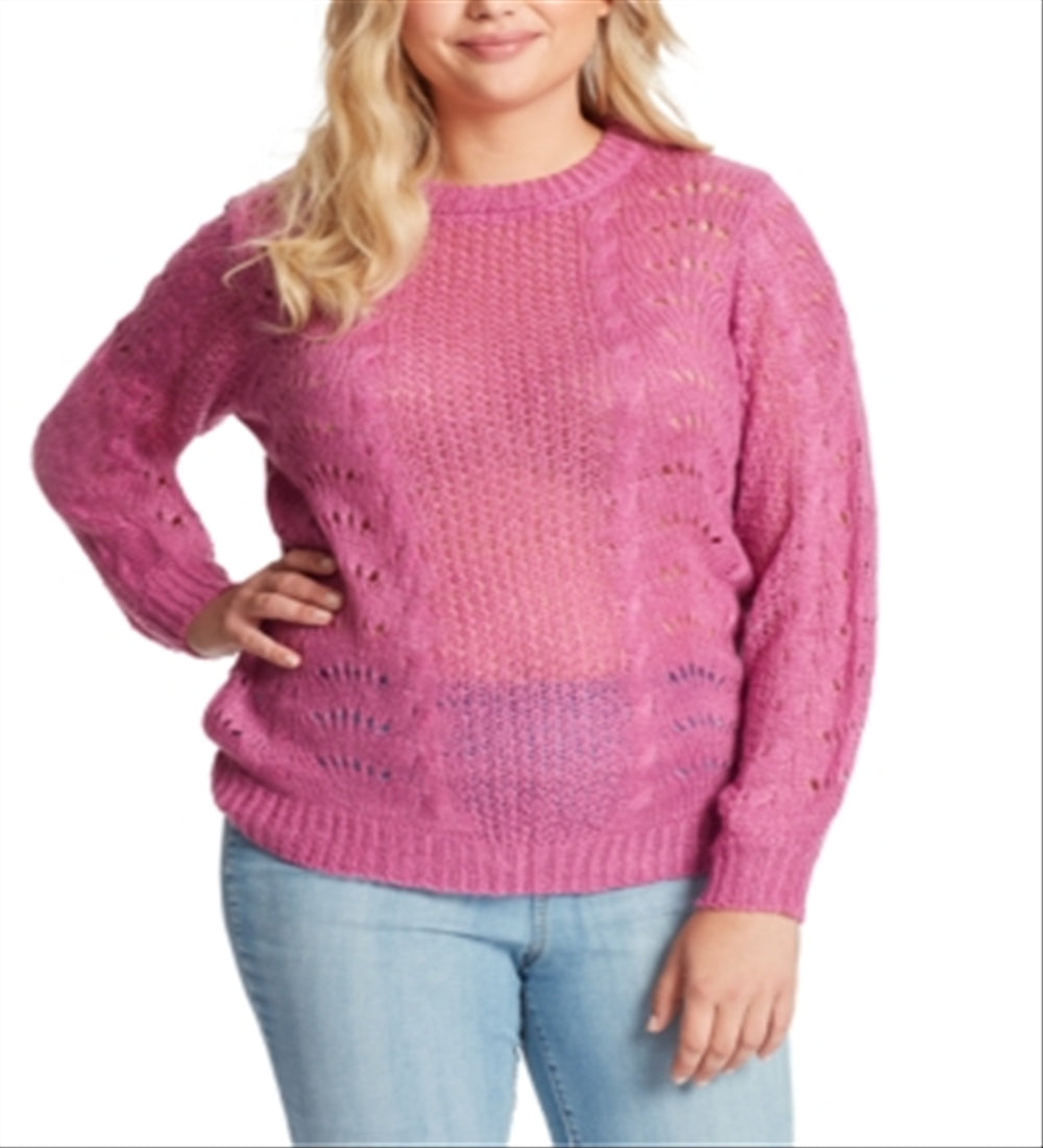 Jessica Simpson Women's Plus Hazel Pointelle Sweater Pink Size 1X