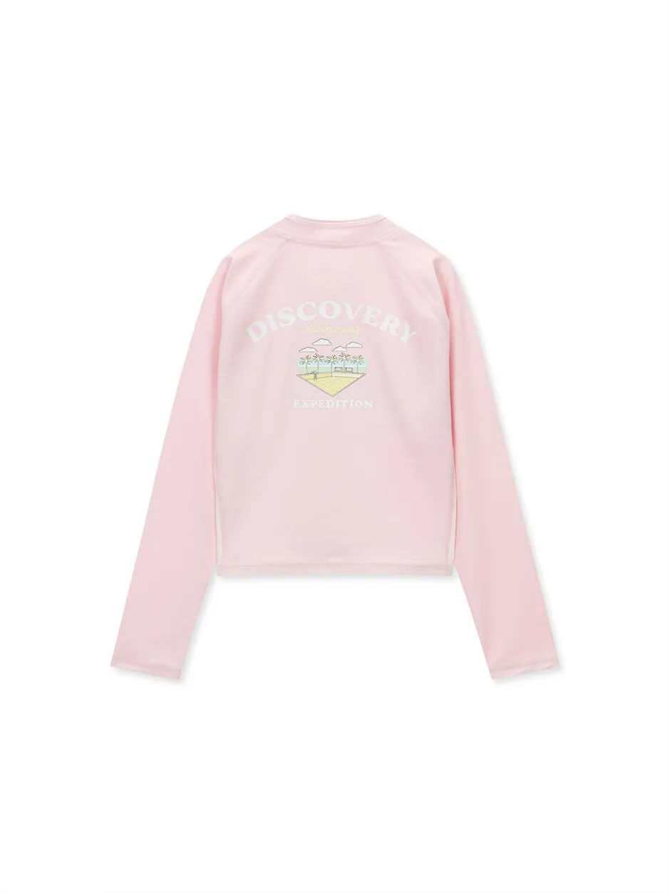 [KIDS] Girl Graphic Half Zip-Up Rashguard Pink