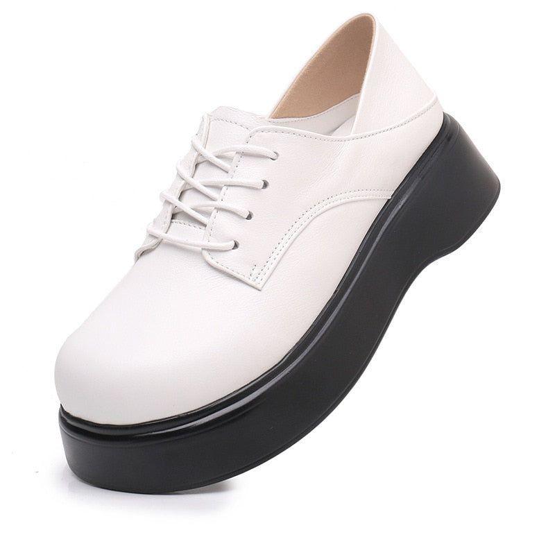 Leather Lace-up Loafers Platform Women's Casual Shoes EK316