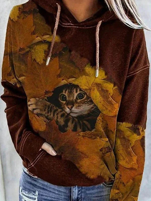 Leopard Cat Print Women's Plus Size Casual Sports Hoodie