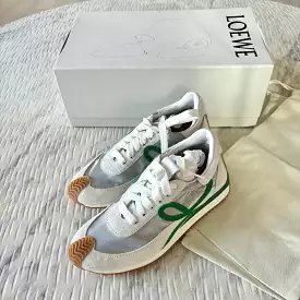 Loewe White/Green Suede/Mesh 'Flow' Sneakers Size 35