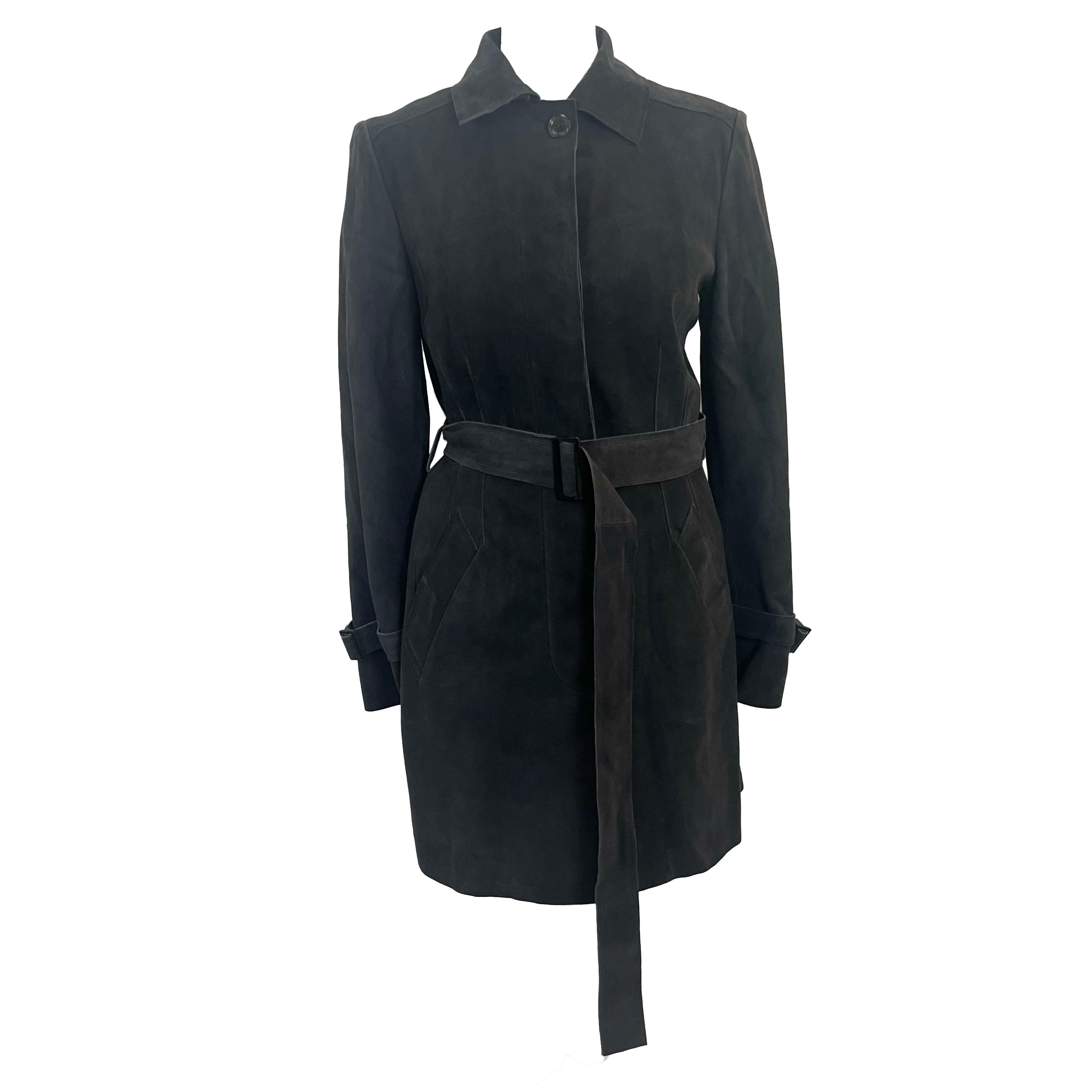 Loro Piana 7000 Charcoal Suede Belted Trench Coat M