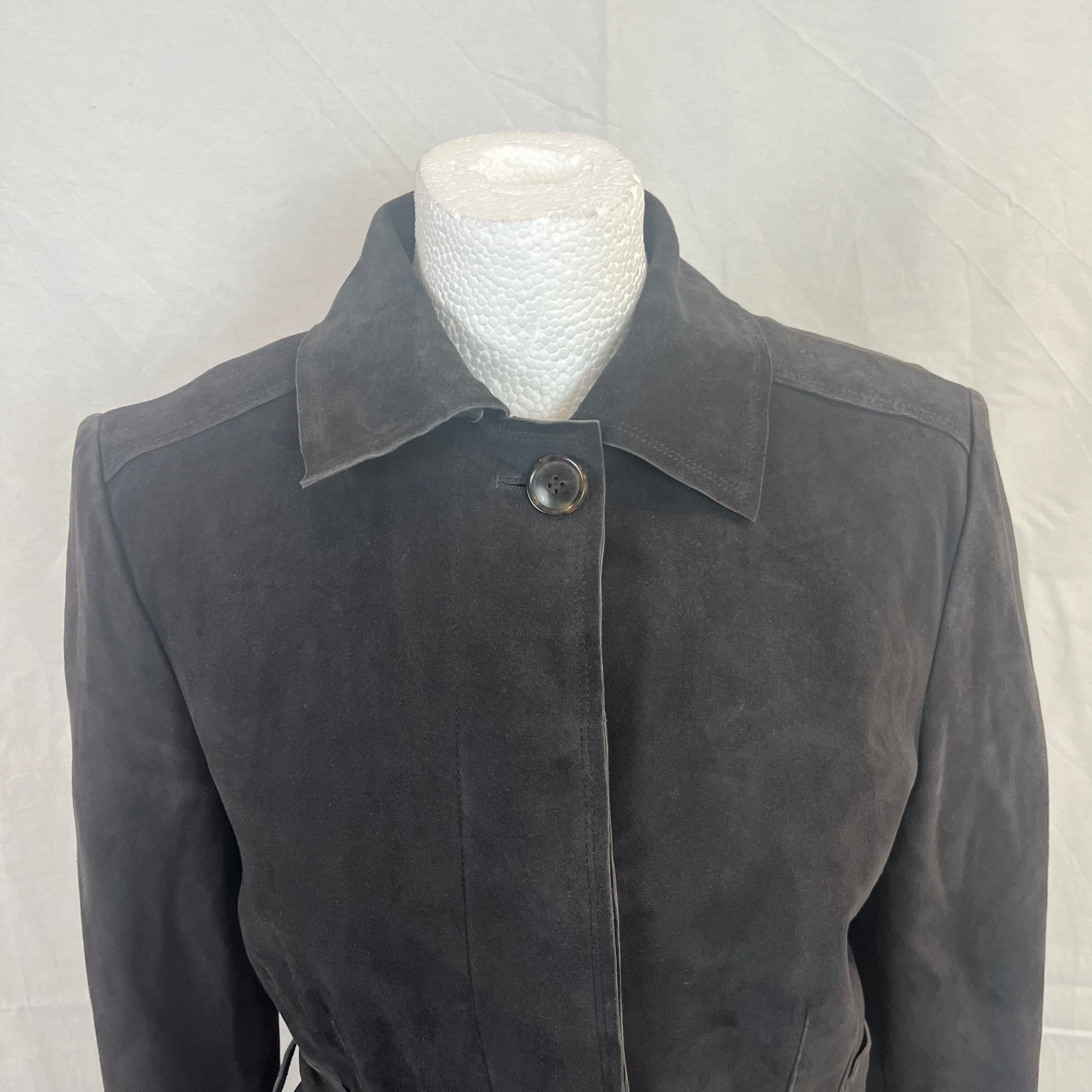 Loro Piana 7000 Charcoal Suede Belted Trench Coat M