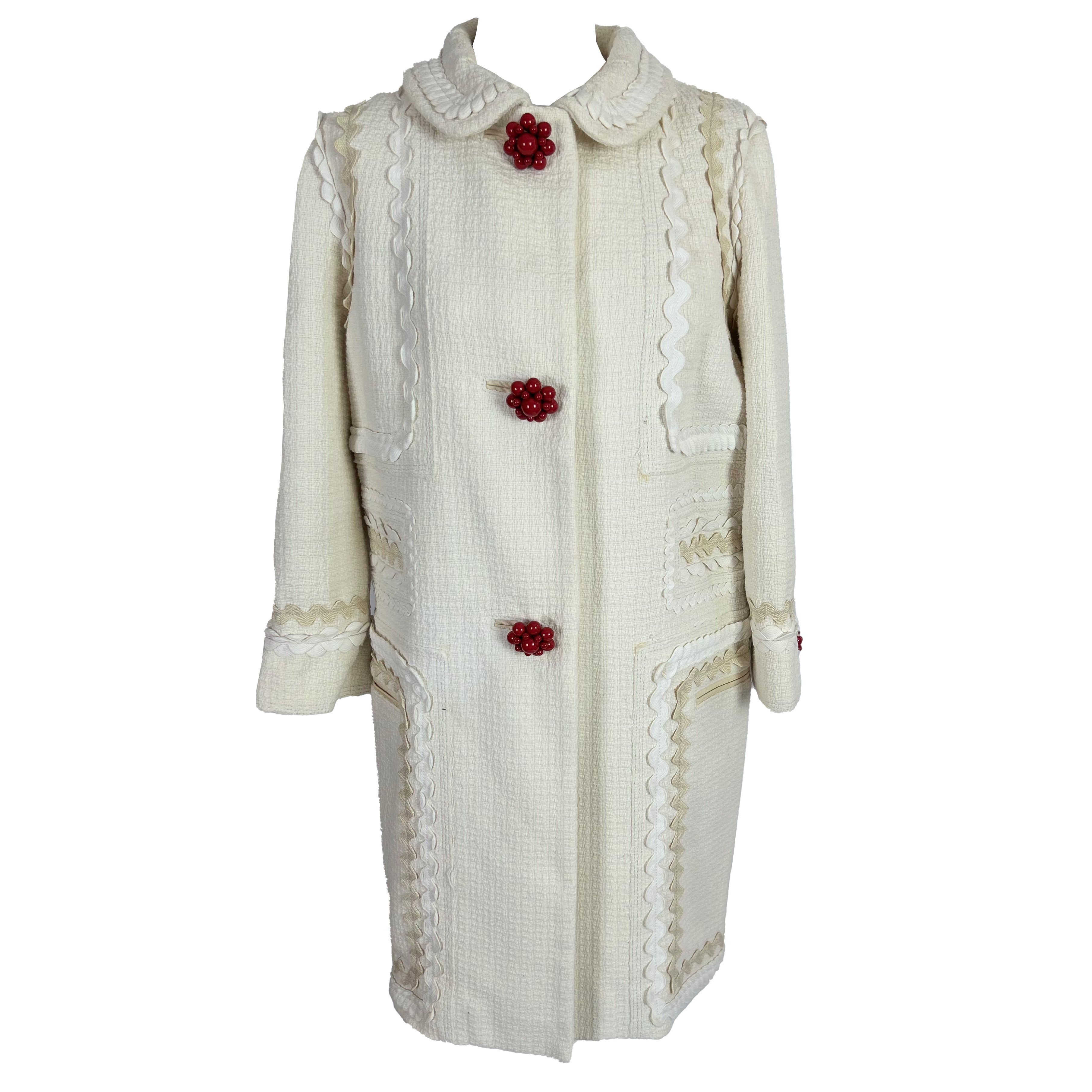 Louis Vuitton Cream Cotton Coat with Ricrac Detail & Red Buttons M