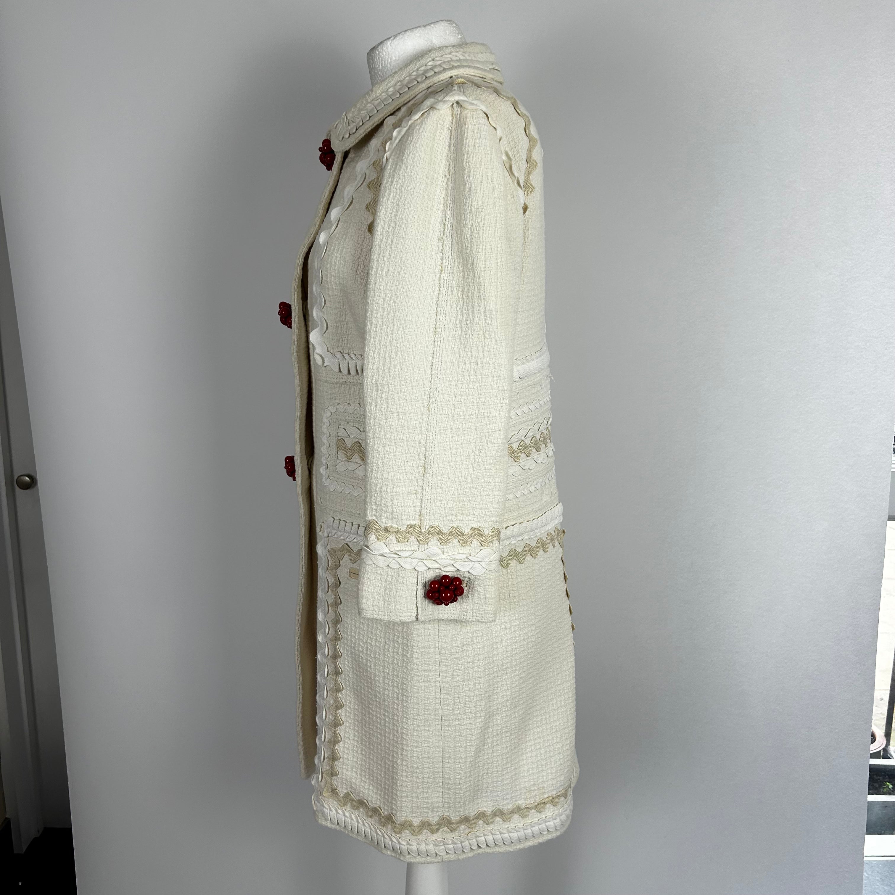 Louis Vuitton Cream Cotton Coat with Ricrac Detail & Red Buttons M