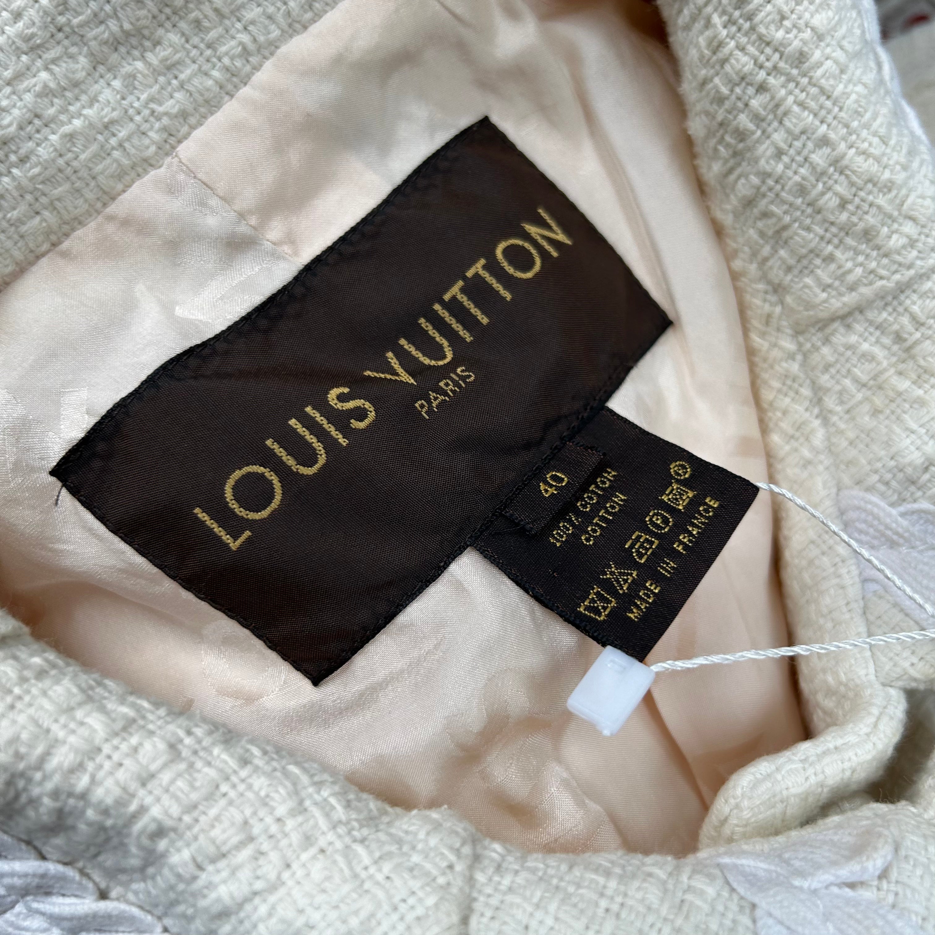 Louis Vuitton Cream Cotton Coat with Ricrac Detail & Red Buttons M