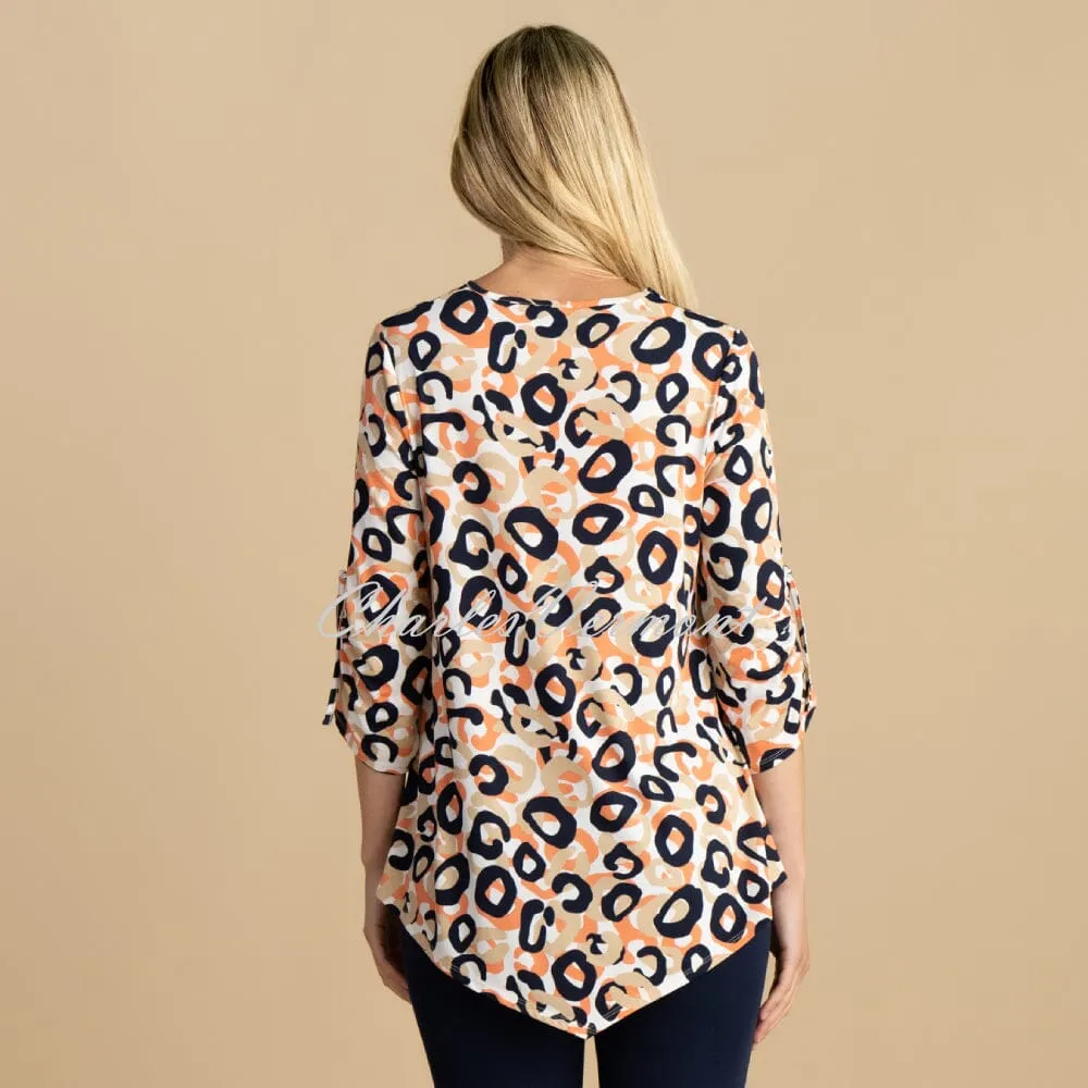 Marble Animal Print Tunic Top - Style 6957-196 (Champagne / Navy / Multi)