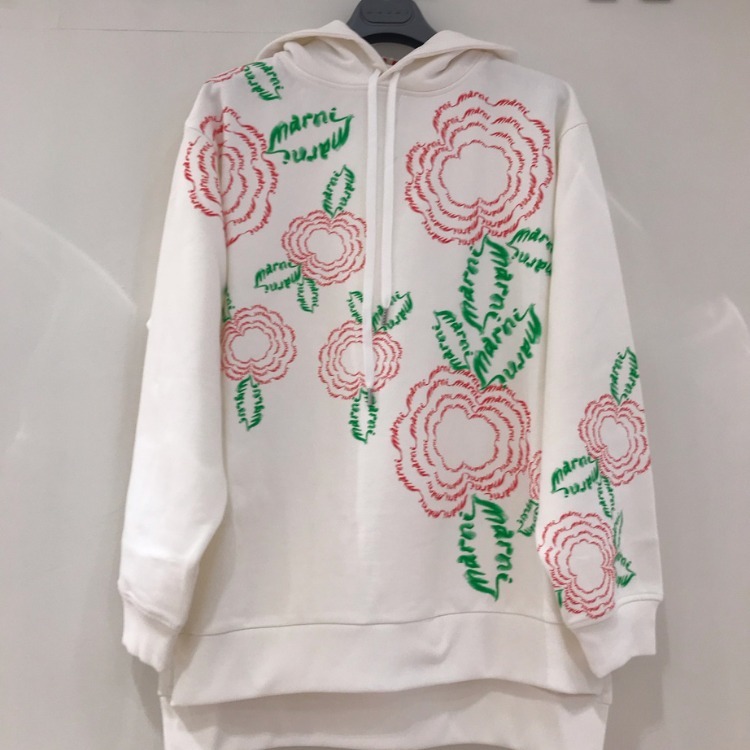 MARNI  |White cotton hoodie with Marni poppies