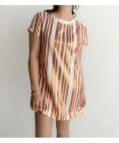 Mary Square Julia Dress In Orange/white