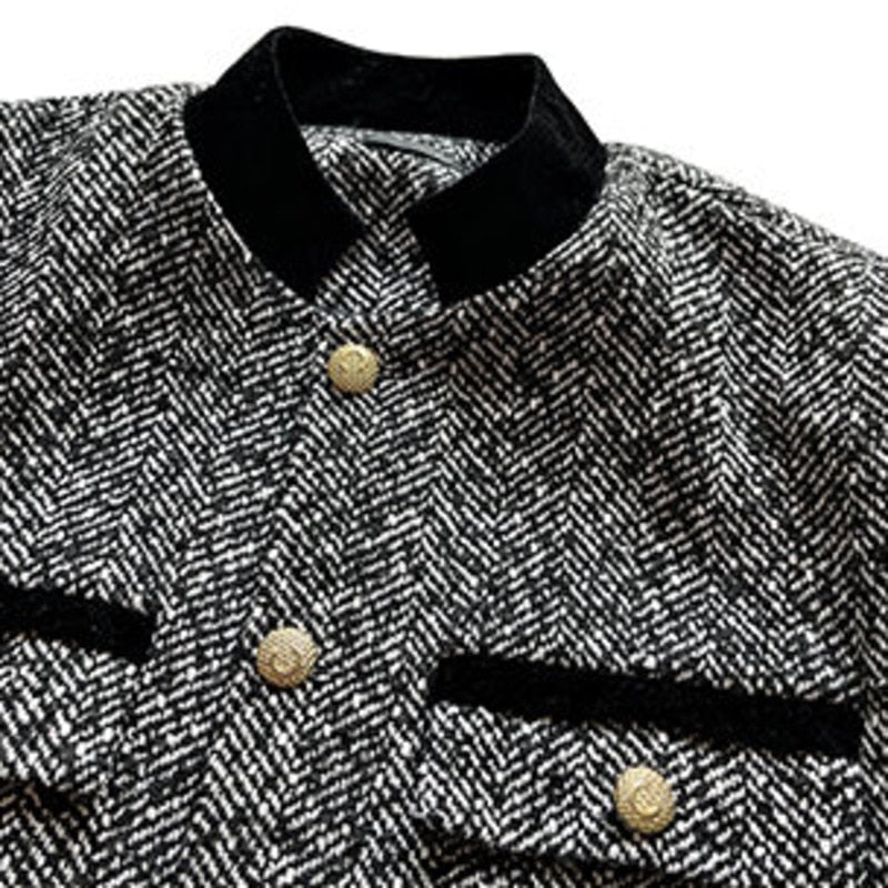 Men's Polyester Vintage Korean Plaid Patchwork Streetwear Blazer