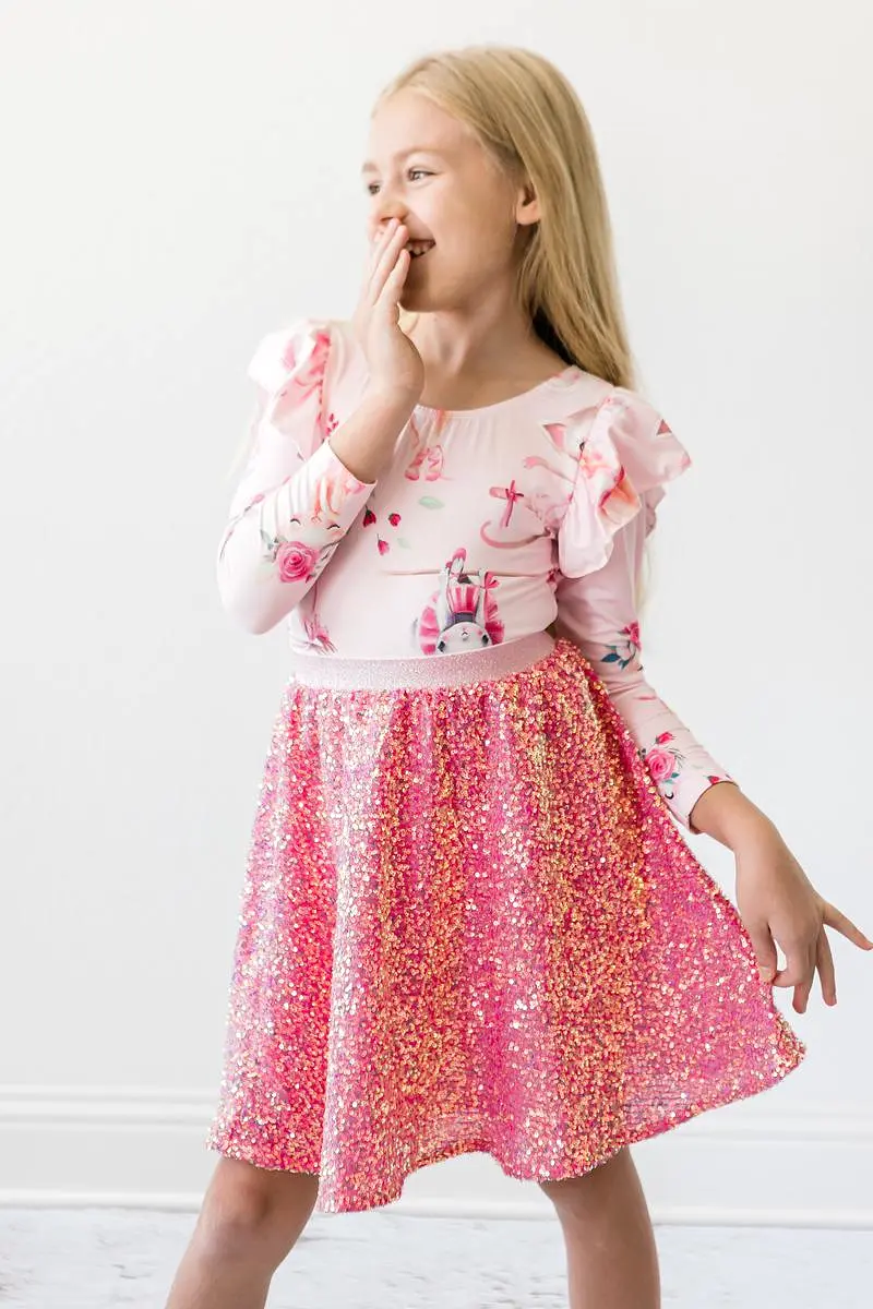 Mila & Rose Sequin Twirl Skirt - Hot Pink