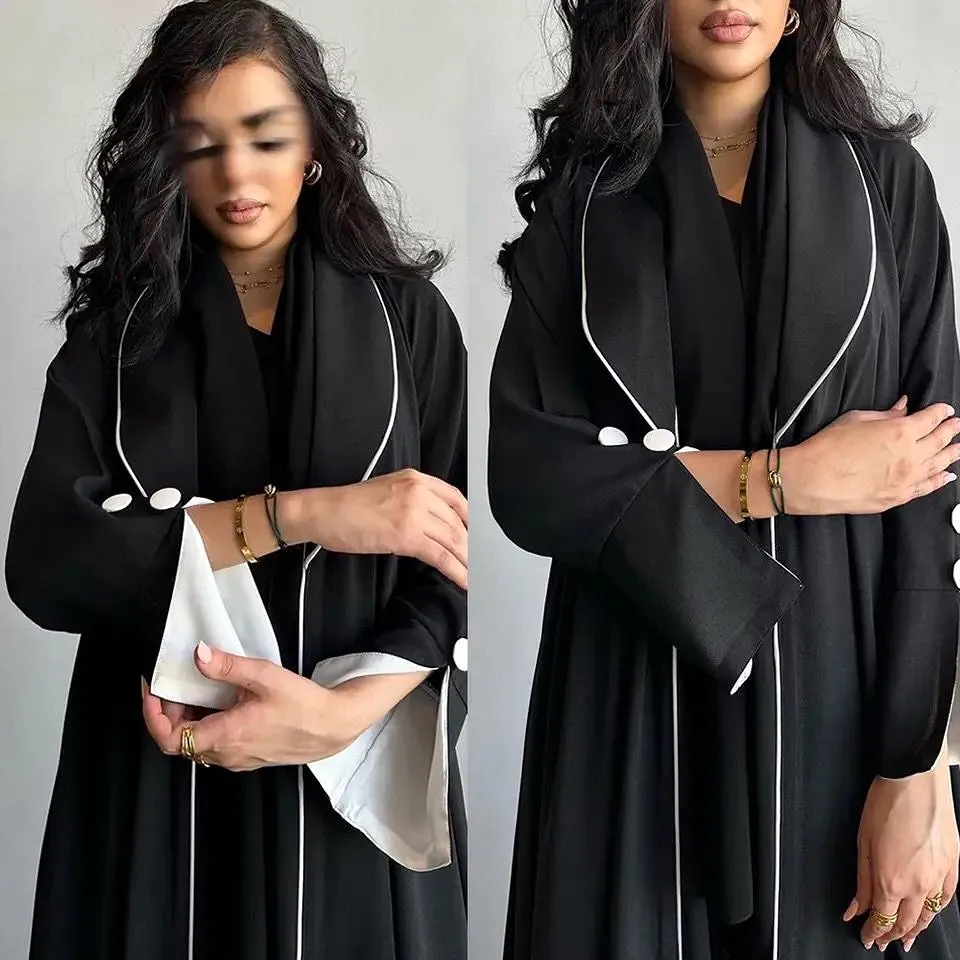 Muslim Women Button Split Sleeve Open Abaya Cardigan Kimono Dress M S5030209