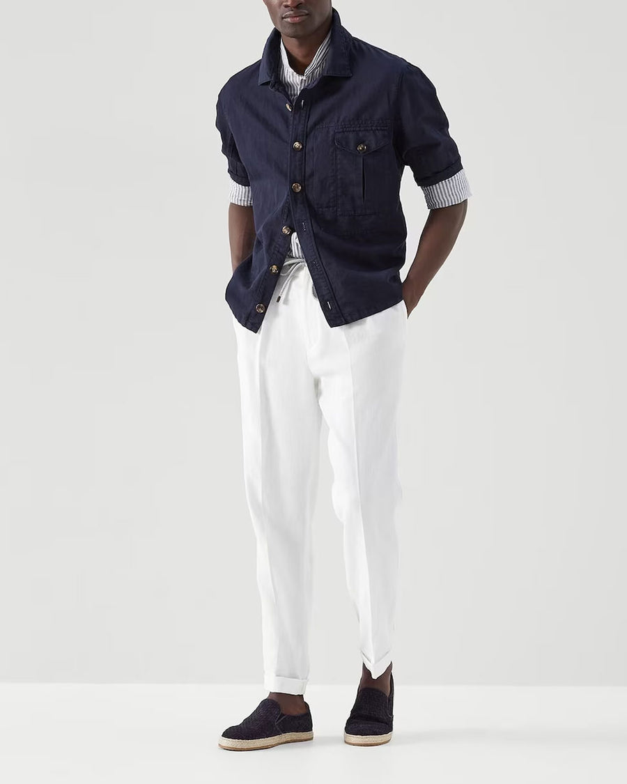 Navy Blue Linen Blend Lightweight Jacket