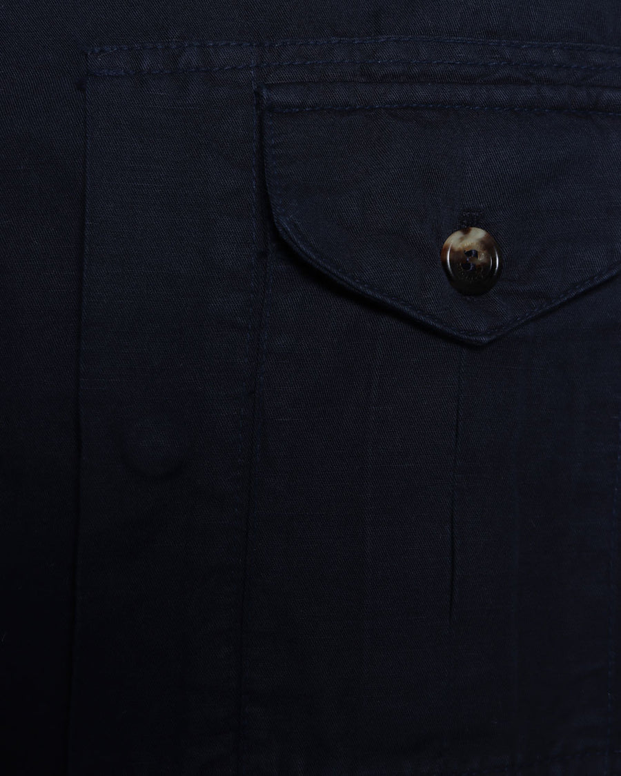 Navy Blue Linen Blend Lightweight Jacket