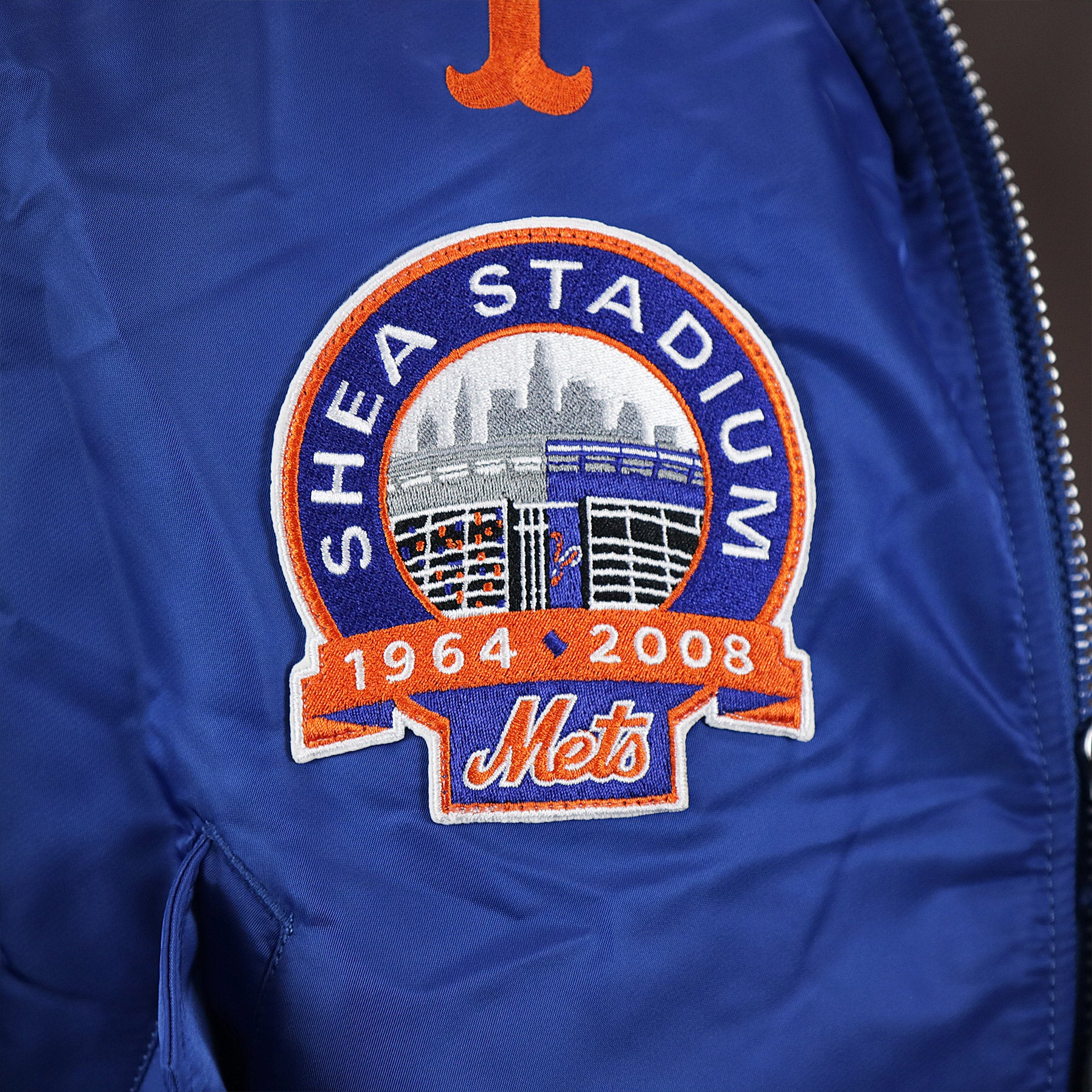 New York Mets MLB Patch Alpha Industries Reversible Bomber Jacket With Camo Liner | Royal Blue Bomber Jacket