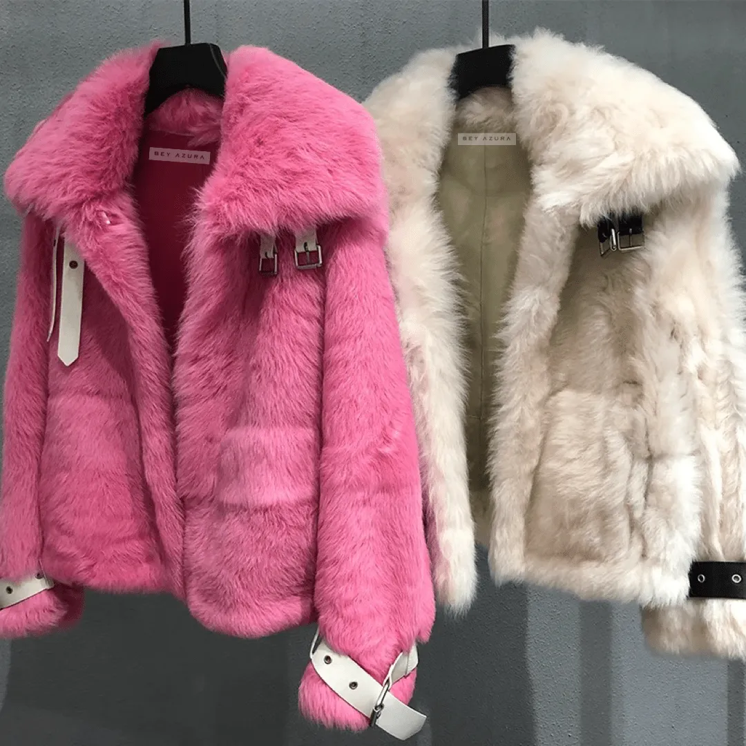 Oversized Sheep Shearling Fur Sheepskin Leather Coat