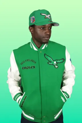 Philadelphia Eagles Retro NFL Eagles Script Retro Classic Rib | Kelly Green/White Wool Varsity Jacket