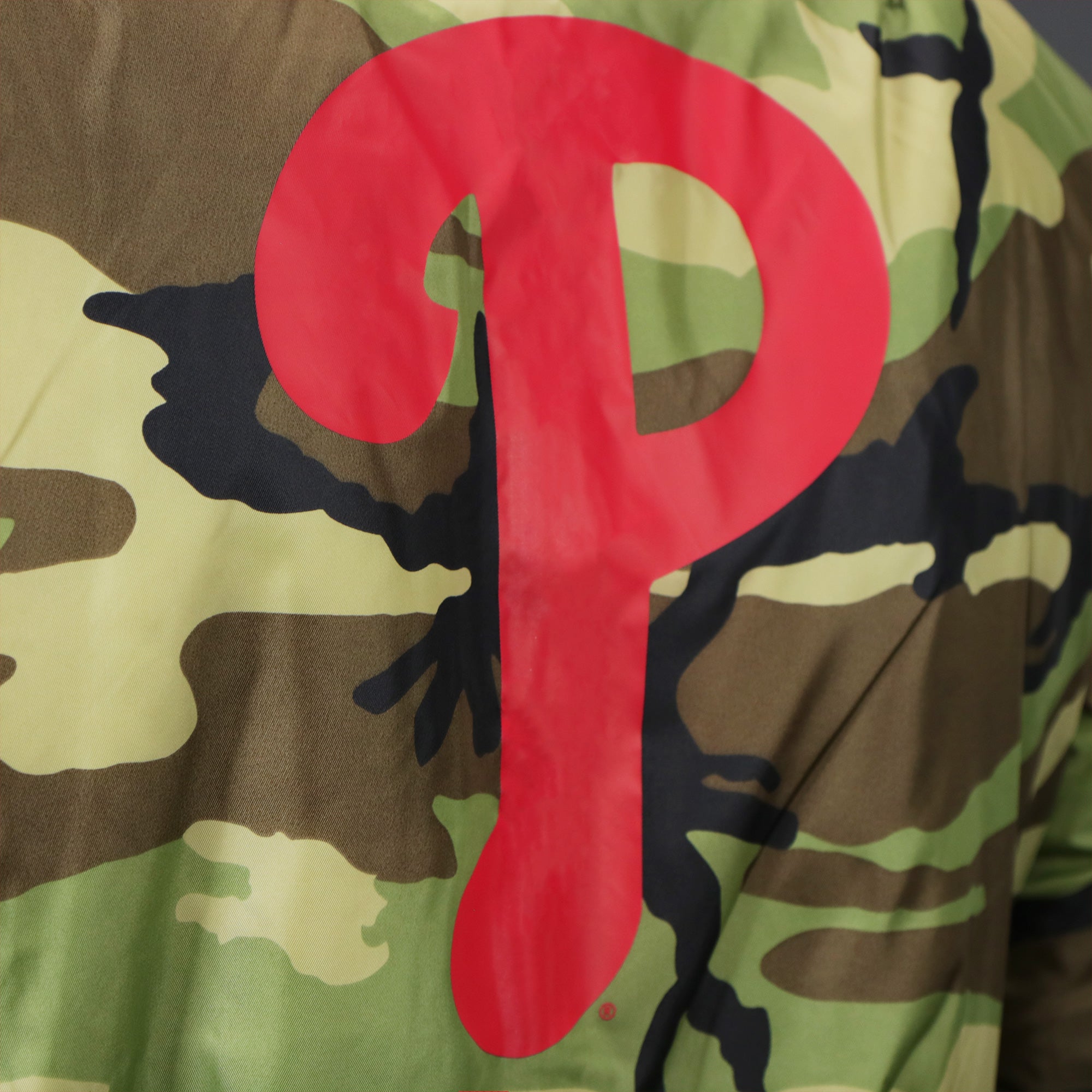 Philadelphia Phillies MLB Patch Alpha Industries Reversible Bomber Jacket With Camo Liner | Red Bomber Jacket