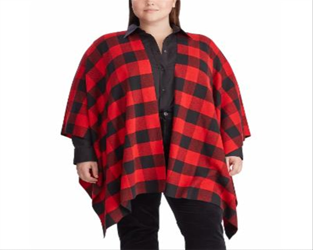 Ralph Lauren Women's Buffalo Check Poncho Sweater Black Size Regular