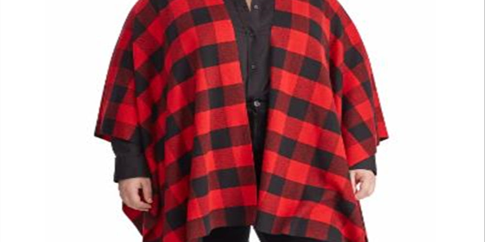 Ralph Lauren Women's Buffalo Check Poncho Sweater Black Size Regular