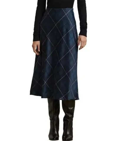 Ralph Lauren Women's Plaid Satin Charmeuse Midi Skirt