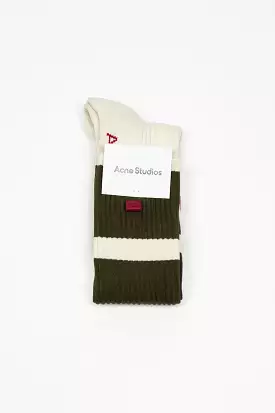 Ribbed Stripe Socks Dark Khaki