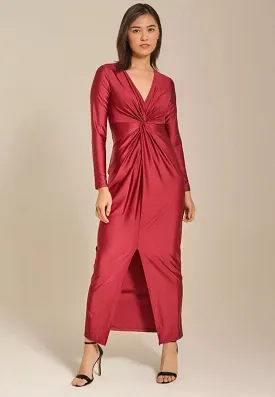 Sexy Long Sleeve V Neck Split Pleated Long Dress XL B-84946