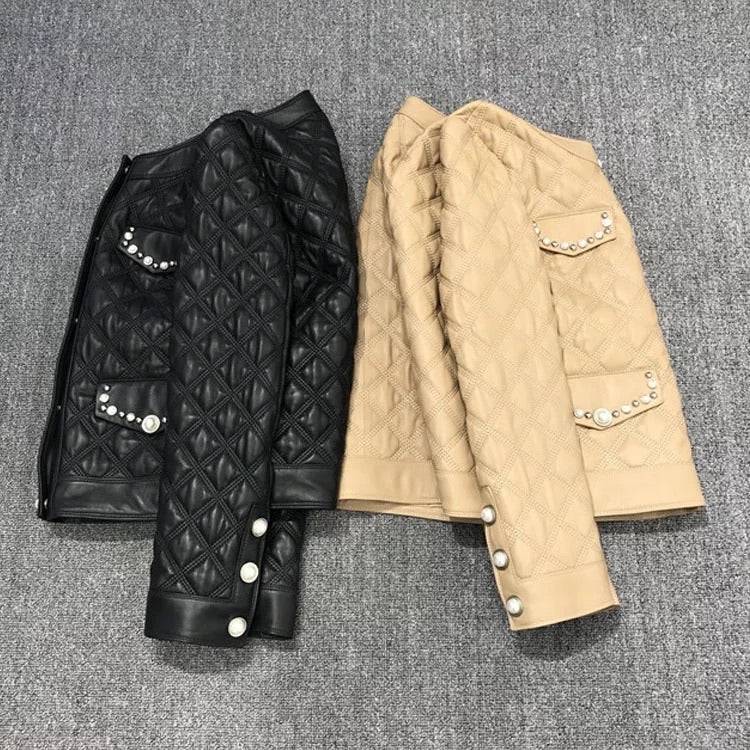 Sheepskin Studded Quilted Leather Jacket