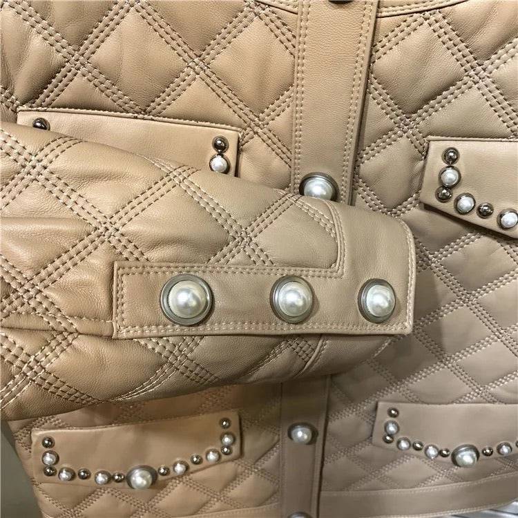 Sheepskin Studded Quilted Leather Jacket