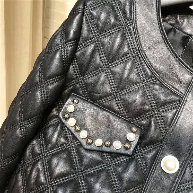 Sheepskin Studded Quilted Leather Jacket