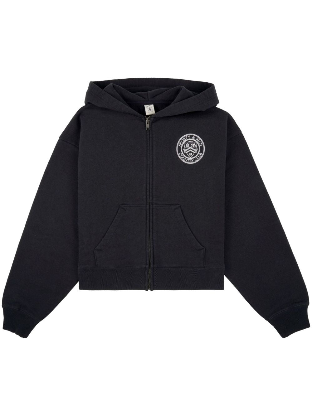 Sporty & Rich Paris Country Club Zip Crop Hoodie in Black