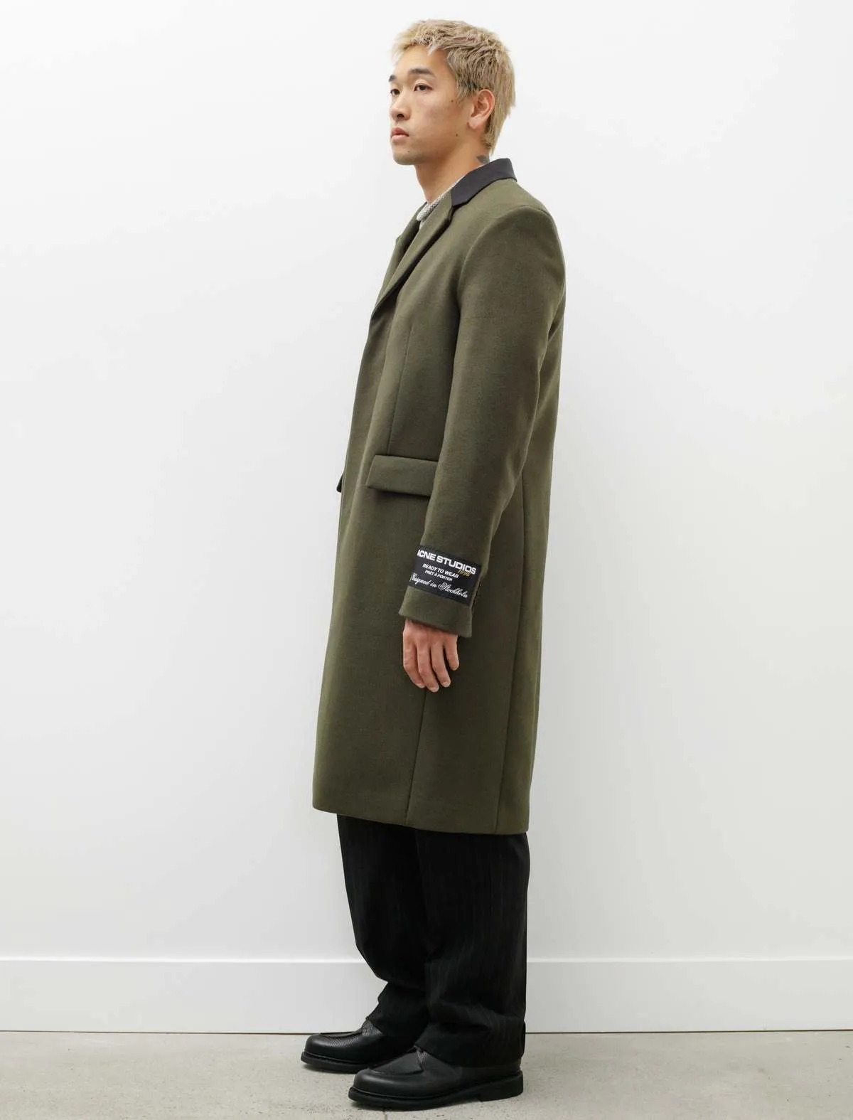 Tailored Wool Blend Coat - Green Melange