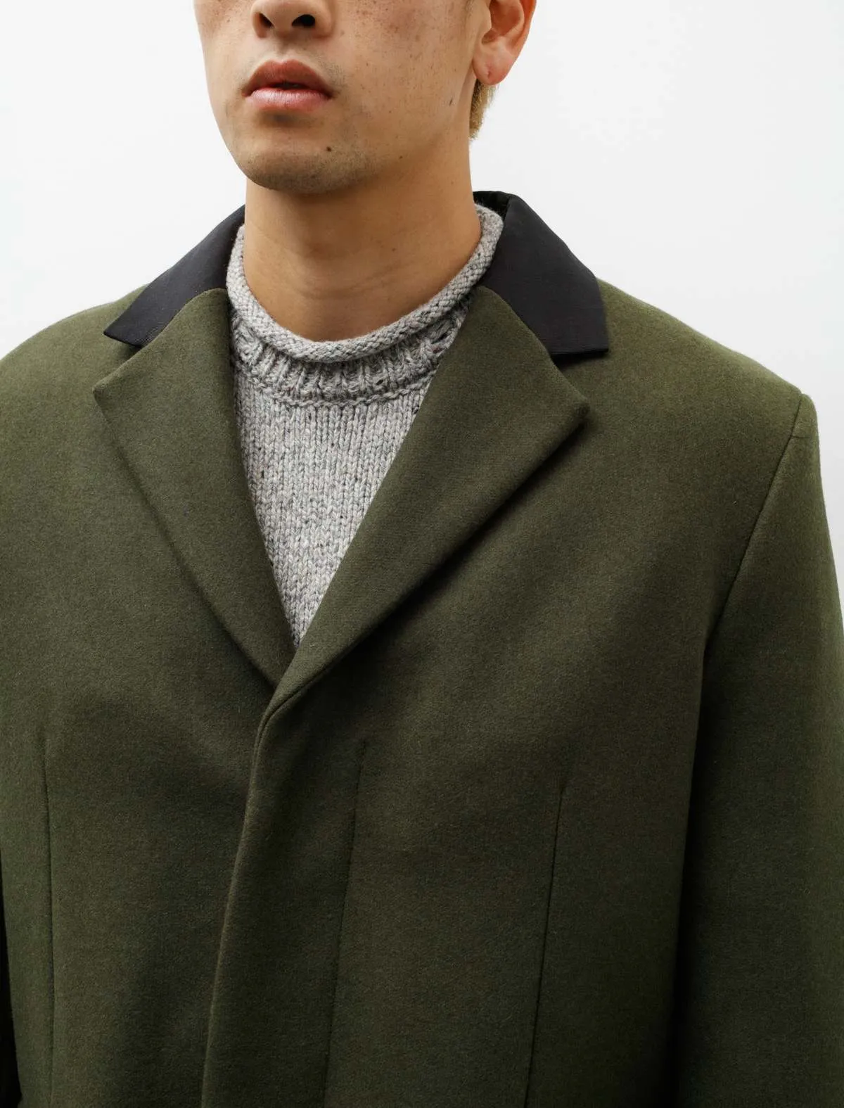 Tailored Wool Blend Coat - Green Melange