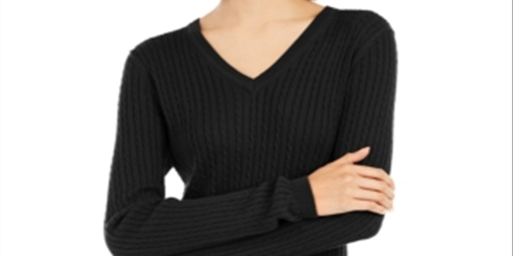 Tommy Hilfiger Women's Cotton Cable Sweater Black Size Small