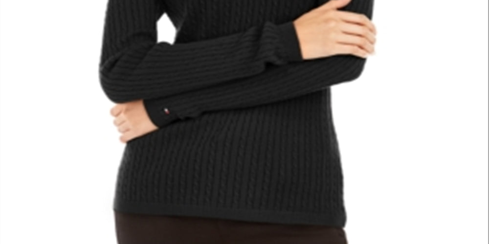 Tommy Hilfiger Women's Cotton Cable Sweater Black Size Small