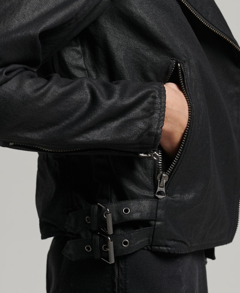 Vintage Coated Biker Jacket | Black