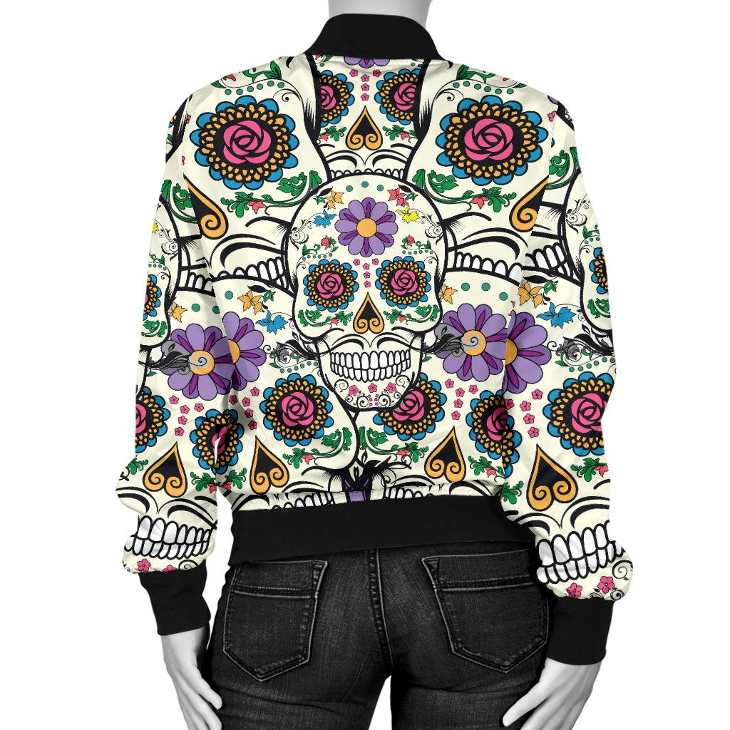 Violet Sugar Skull Women's Printed Bomber Jacket