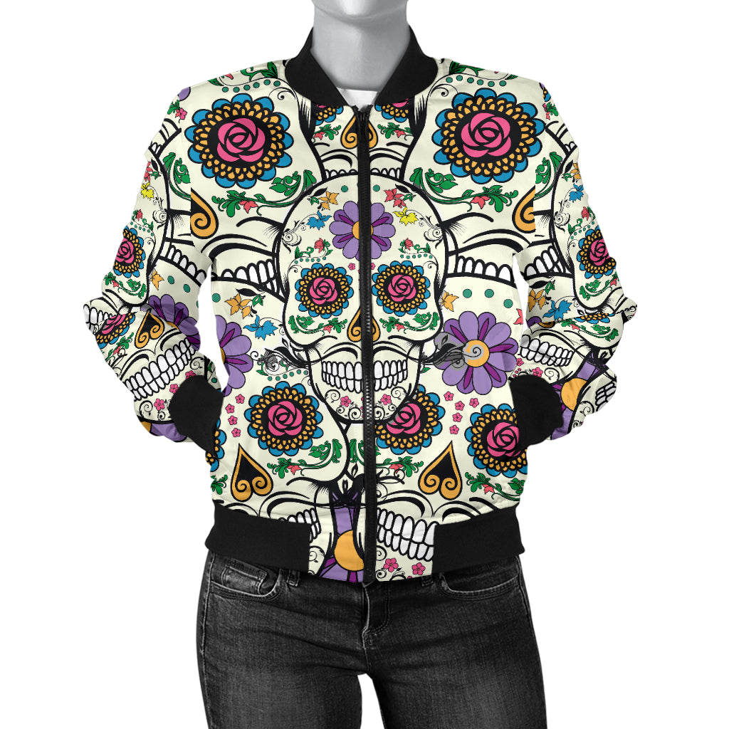 Violet Sugar Skull Women's Printed Bomber Jacket