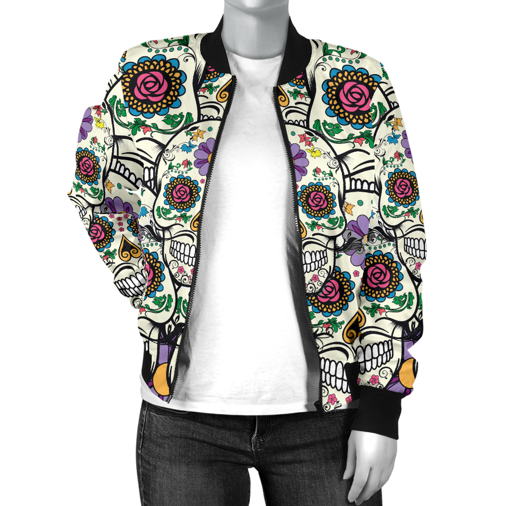 Violet Sugar Skull Women's Printed Bomber Jacket