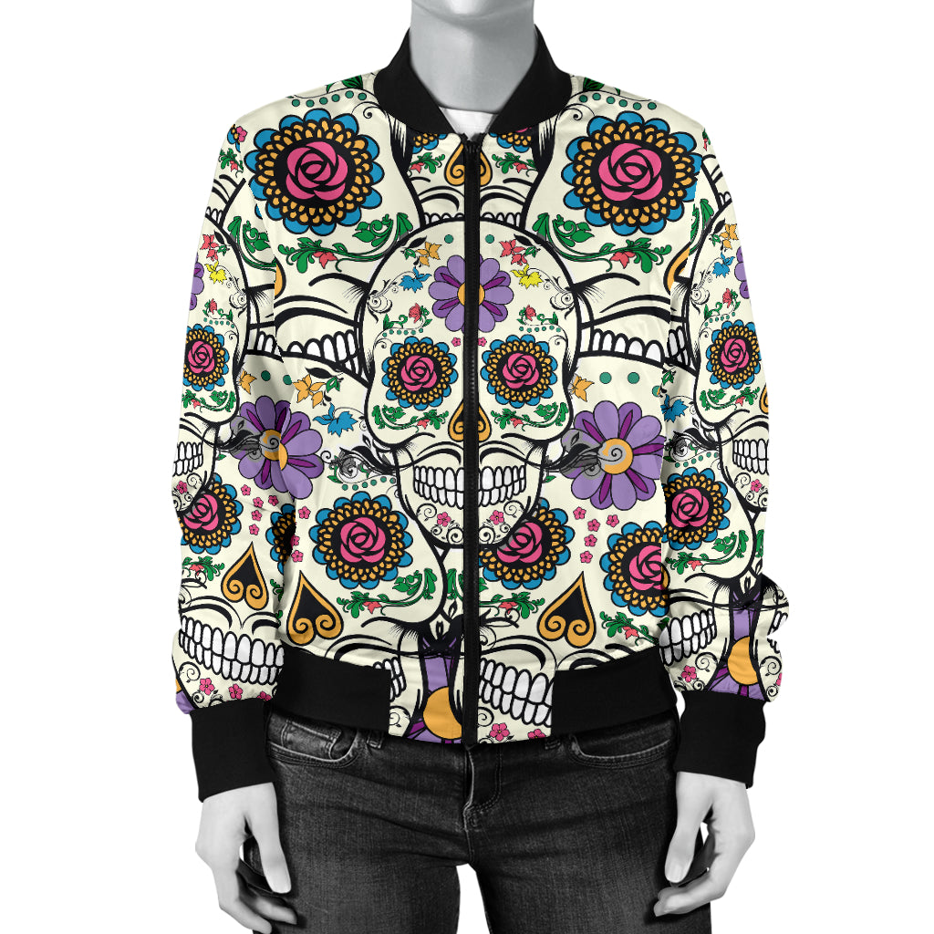 Violet Sugar Skull Women's Printed Bomber Jacket