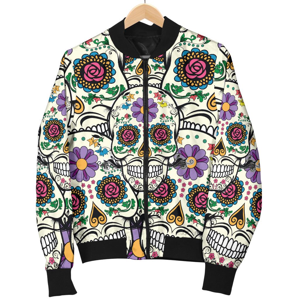 Violet Sugar Skull Women's Printed Bomber Jacket