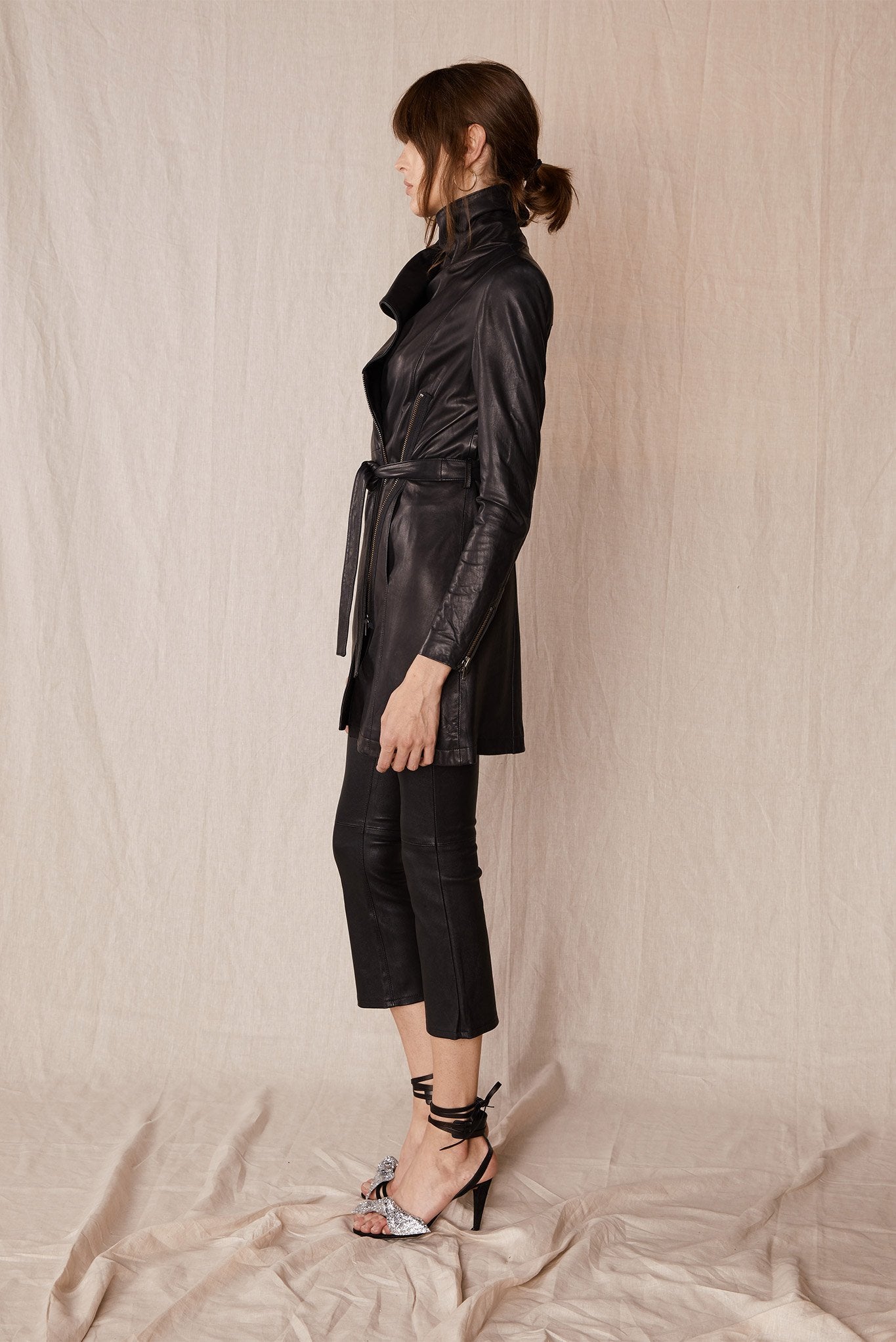 Washington Street Drape Trench Black Leather