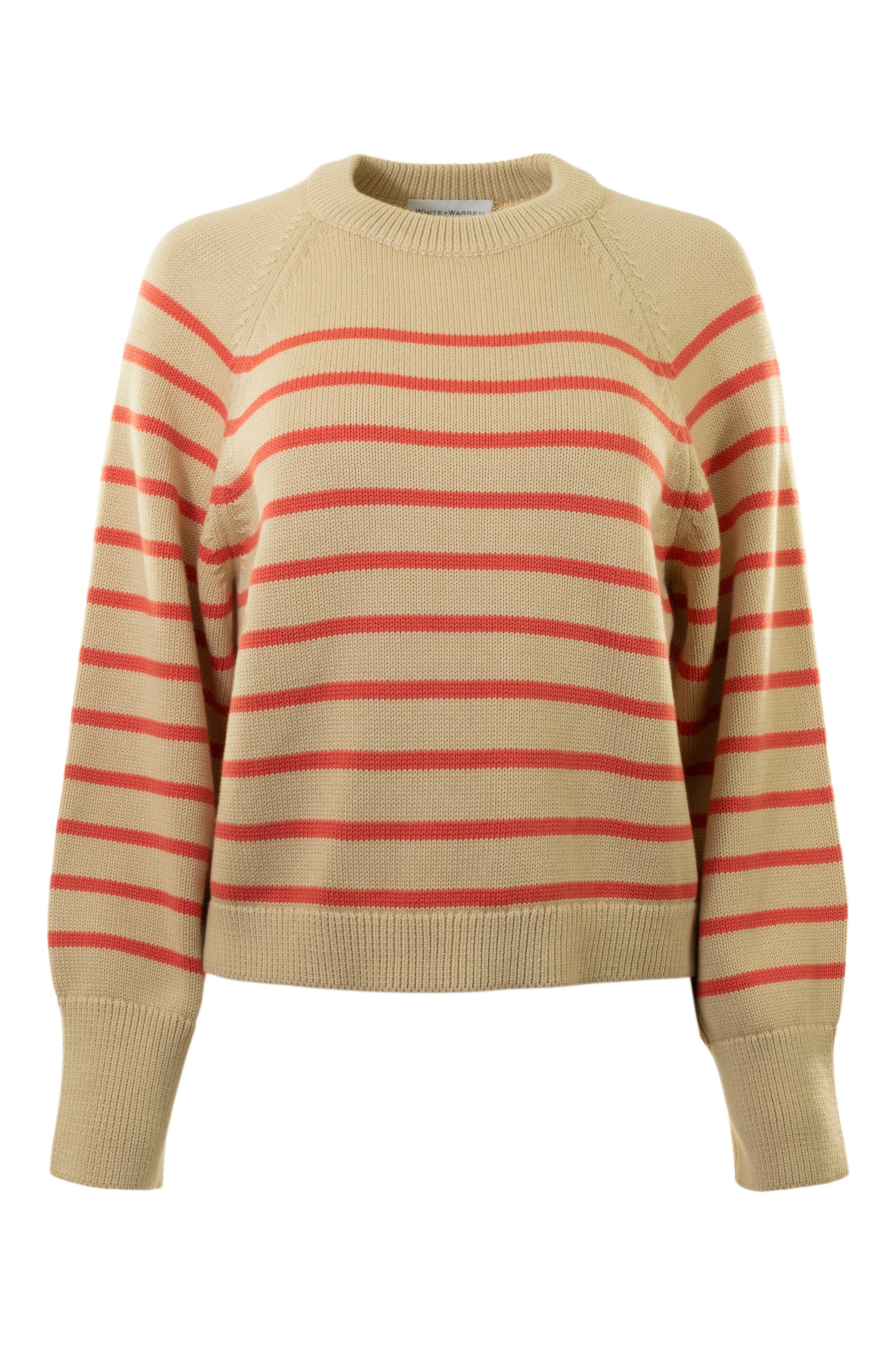 White & Warren Organic Cotton Striped Raglan Sweater