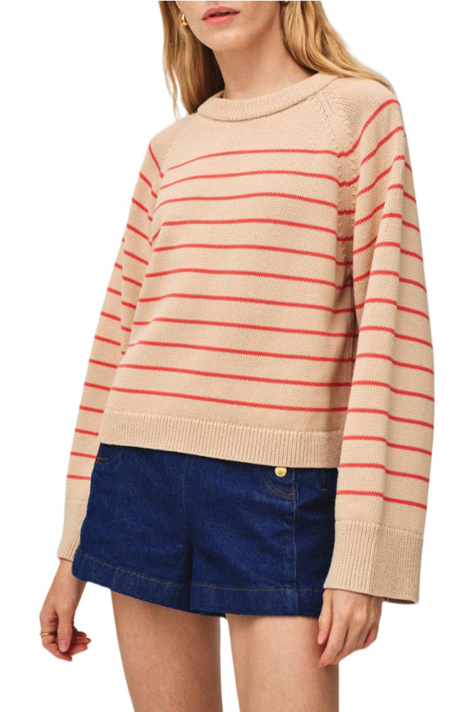 White & Warren Organic Cotton Striped Raglan Sweater