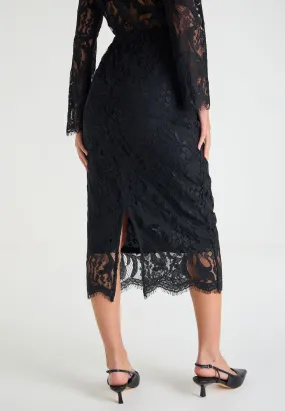 Womens Black Lace Midi Skirt